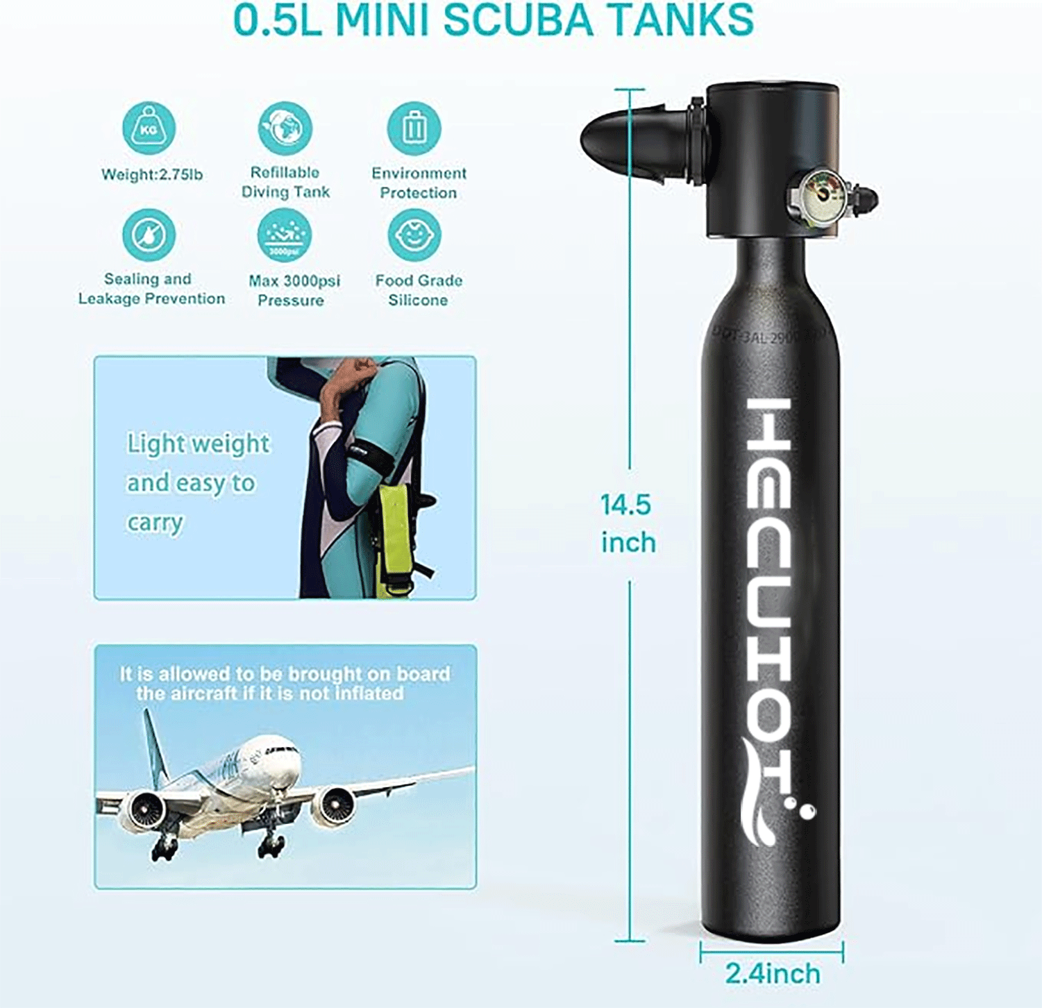HECUIOI Mini Scuba Tank Diving – Aquatic Diving recenzja i cena